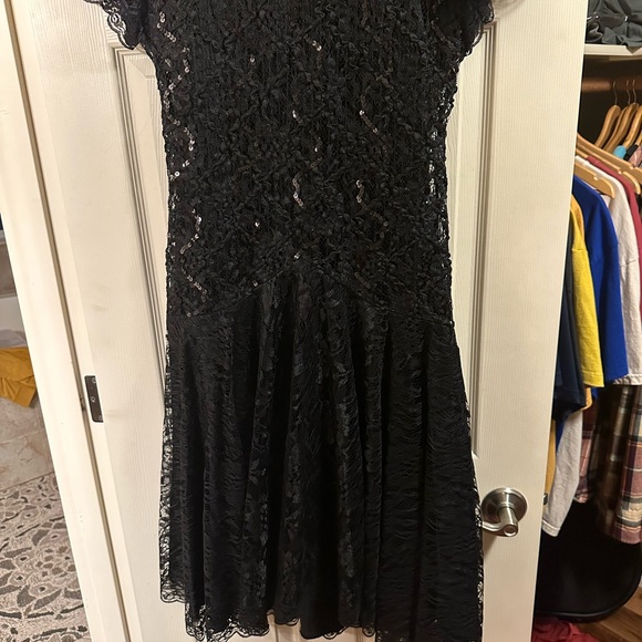 Black Sequin & lace Fit and Flare Midi Dress - Picture 1 of 6